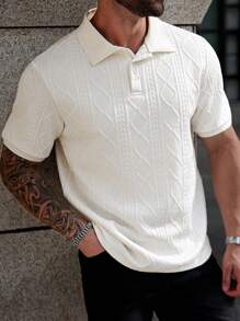 Manfinity CasualCool Camisa polo de manga corta casual con textura talla grande para hombre, de verano