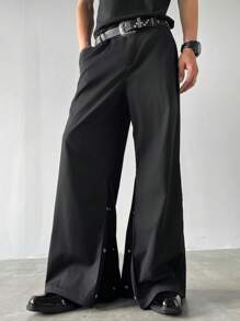 Manfinity EMRG Men's Solid Slant Pocket Wide Leg Loose Casual Pants, Fall - Black - View 4