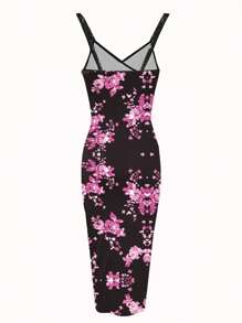 Breezaya 印花不对称下摆高开叉细肩带交叉后背紧身连衣裙，适合春夏季女装 - 玫紅色 - 查看 2