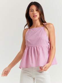 WESTFADE Summer Gingham Checkered Plaid Bow Side Tie Sleeveless A Line Tank Top Cowgirl - Pink - View 5