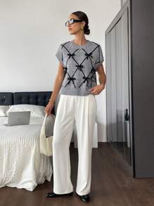 Siren Gaze Maglietta primaverile/estiva da donna con maniche a farfalla e fiocco - Grigio - Visualizzare 4