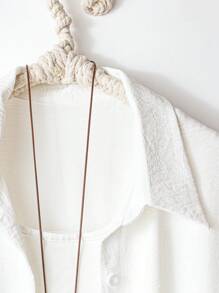 SHEIN Tall CURVE 大码女款大码白色落肩长衬衫，时尚，适合春夏茶会装 - 白色 - 查看 5