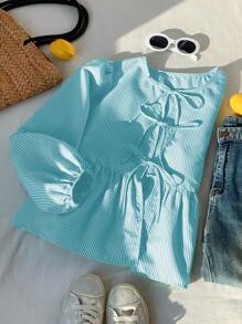 Comfortcana Top fruncido con tirantes de moño y rayas, color verde menta, para verano - verde menta - Ver 7