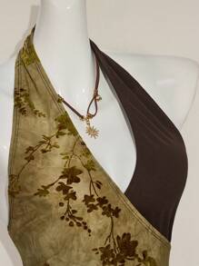 SHEIN ICON Áo ba lỗ hở lưng cổ chữ V họa tiết cổ điển dành cho nữ bằng vải Burnout - Màu vàng - Xem 6