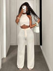 BamGleam Women Two Pieces Outfits For Daily Wear - Apricot - View 5