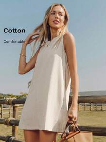 SHEIN LUNE 大码无袖纯色圆领夏季时尚连衣裙，波西米亚风女装，节日优雅装扮，A 字裙，女士夏季服装，亚麻连衣裙，亚麻面料，实用口袋，迷你裙，纯色，端庄连衣裙，女士纯色简约休闲日常迷你裙，简约女装，通勤简约办公室复古风衬衫，浪漫优雅，优雅时尚的通勤装，母亲节