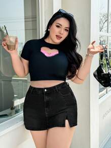 SHEIN ICON Váy denim thường ngày xẻ túi bên hông cỡ lớn cho nữ - màu đen - Xem 6