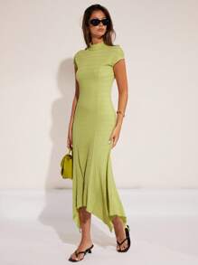 COSMINA 女士优雅不对称下摆提花连衣裙，适合度假、春夏季