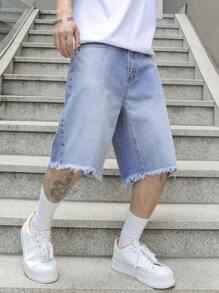 Manfinity EMRG 男士水洗做旧牛仔短裤 - 淺色水洗藍 - 查看 3