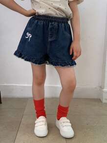 DAZY Young Girls Ruffle Hem Straight Leg Denim Shorts - Light Wash - View 9