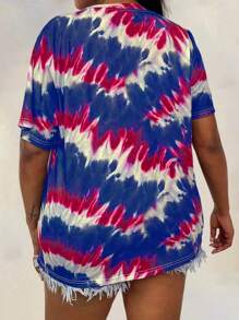 Maweii 大码心形扎染印花休闲短袖T恤女款图案T恤上衣