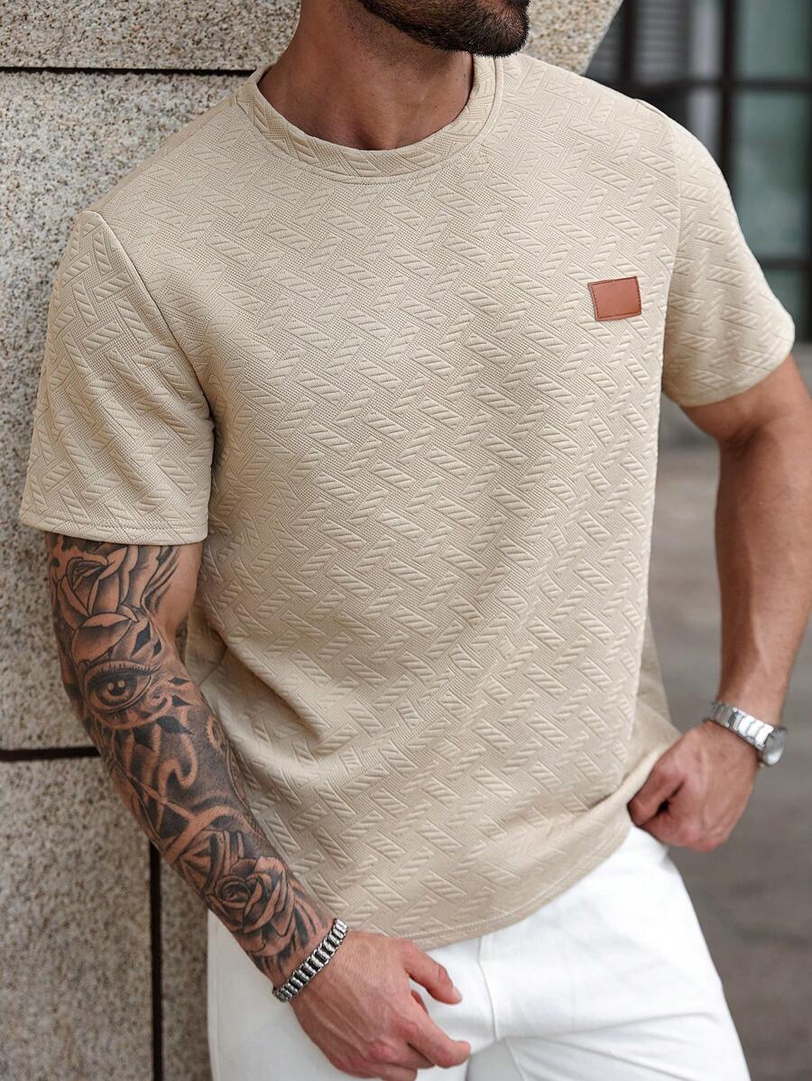 Manfinity Homme Herren Große Größen Rundhalsausschnitt Kurzarm Strukturiertes Lässig T-Shirt, Sommer