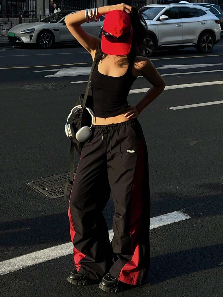 Coolane Quần Parachute màu khối cho buổi hòa nhạc mùa xuân và mùa hè dành cho nữ khi đi chơi - màu đen - Xem 1