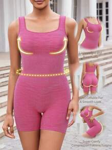 SHEIN 1pc Women Seamless Bodysuit & Leggings, Comfortable Slimming Shapewear