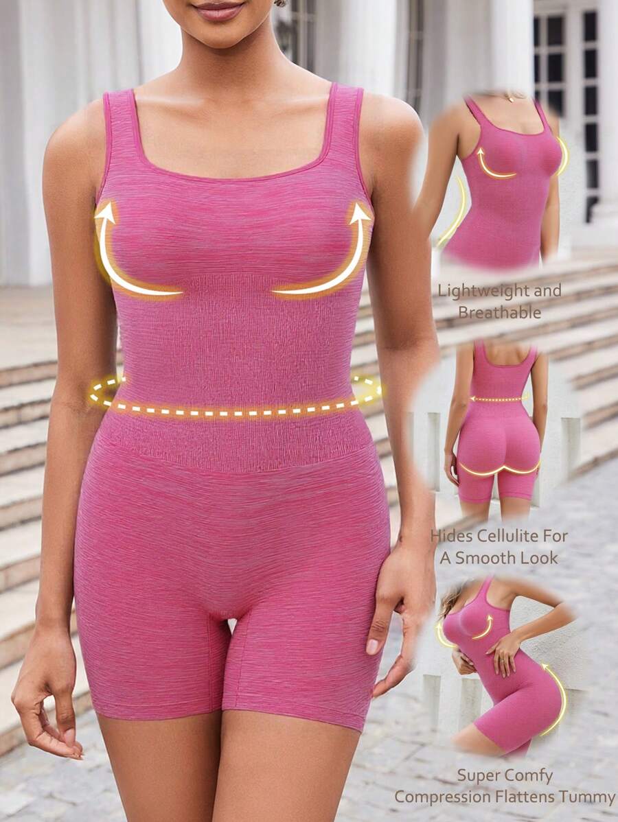 SHEIN 1pc Women Seamless Bodysuit & Leggings, Comfortable Slimming Shapewear