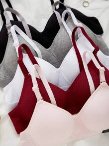 5pcs/Pack Seamless Wireless Bra For Teen Girls , Comfort Underwear With Non-Padded Cup, Suitable For High School Students & Teen Girl Back To School Fashion - Multicolor - View 4