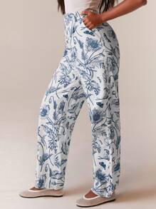 Athîral Women's Paisley Print Straight Leg Trouser - Blue - View 5