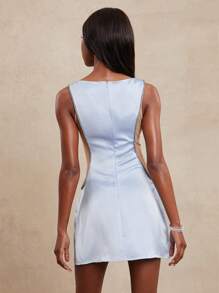 NYA SZN 高领莱茵石夏季闪亮细节迷你舞会正式俱乐部牛仔西部牛仔音乐节婚礼宾客新娘特别活动缎面柔和服装女士 - 藍色 - 查看 2