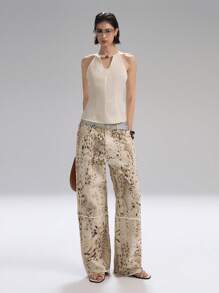 LYSMO 2025 New Arrivals Spring-Summer Women's Sleeveless Linen Tank Top With Agate Bead-Embellished Neckline And Cinched Waist, Retro And Casual, Vacation Style, Boho Chic, Country Cottagecore - Apricot - View 7