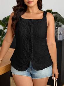 SHEIN Frenchy Camicia aperta casual senza maniche, in tessuto strutturato, per taglie comode