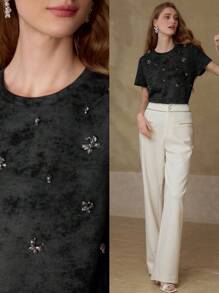 MOTF PREMIUM RHINESTONE BUTTERFLY DETAIL T-SHIRT - Black - View 7