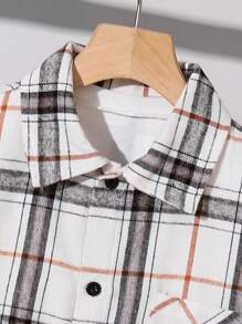 2pcs/Set Tween Boy Casual Plaid Short Sleeve Shirt And Cargo Shorts Set, Suitable For Commuting, School, Daily Casual, Sports, Spring/Summer - White - View 7