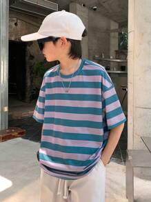 SHEIN Áo thun tay ngắn thường ngày cho bé trai tuổi mới lớn, trang phục thể thao đường phố, phong cách Punk Rock, phong cách đại học, phù hợp cho hoạt động ngoài trời mùa xuân/hè, tiệc tùng, lễ hội âm nhạc - Nhiều màu - Xem 3