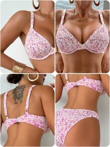 Swim DD+ Damen Ditsy Blumen Druck Halfter Sexy Bikini Bademode Set, Sommer Strand
