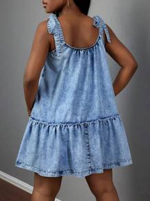 Slaydiva 大码休闲宽松牛仔无袖迷你连衣裙，蓝色 - 淺色水洗藍 - 查看 2