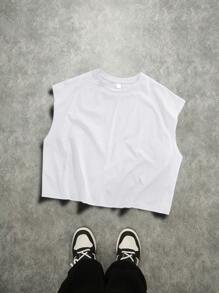 Manfinity EMRG 街头休闲红色标语印花白色超大宽松短款背心 - 白色 - 查看 2