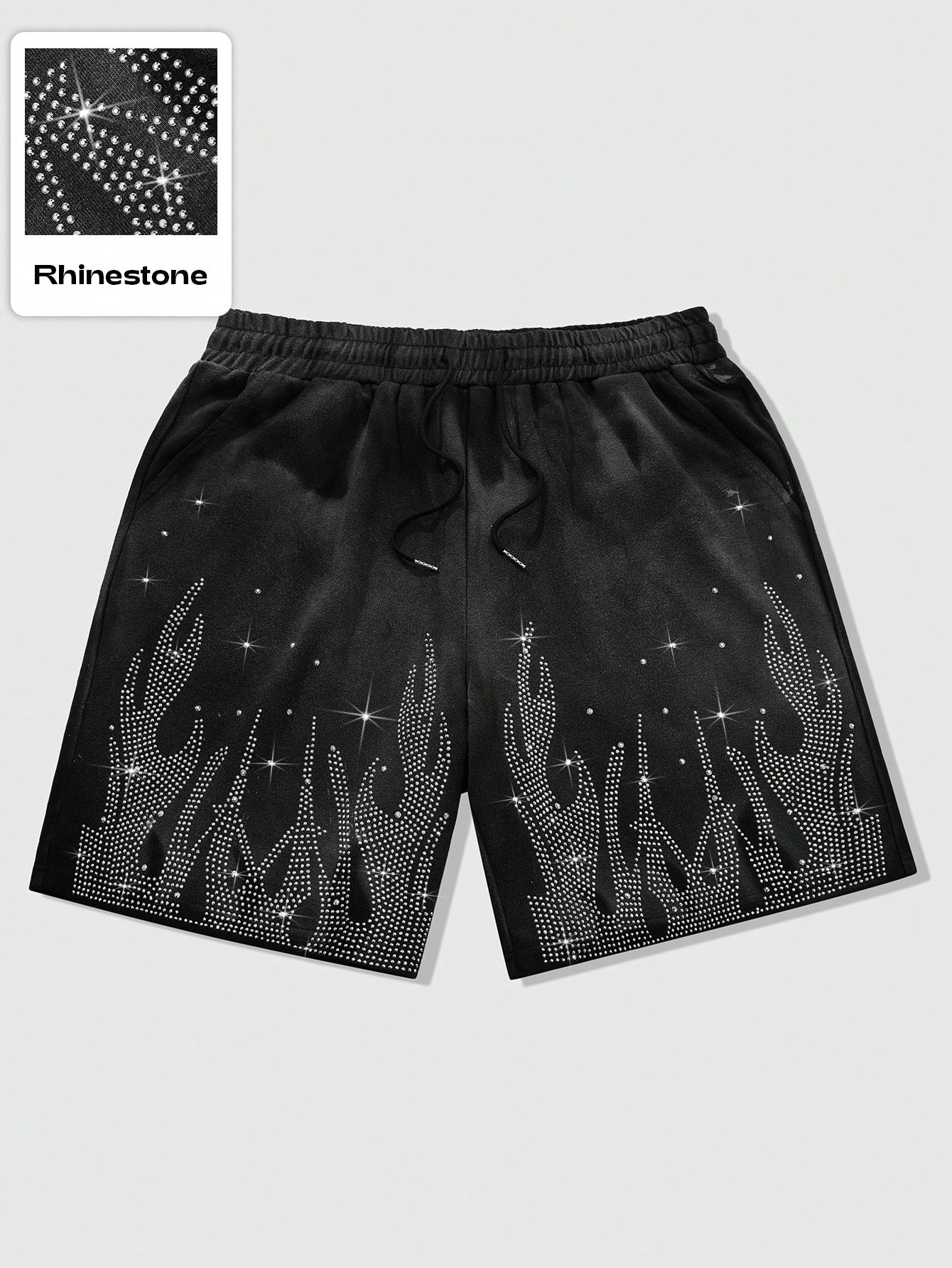 ITZAVIBE☆Cool attitude cotton shorts Our Street Life Men's Street Rhinestoned Flame Print Casual