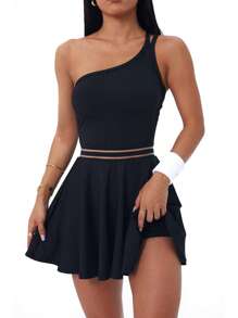 Easithlete Women Solid Color Sleeveless Casual Sports Jumpsuit Dress - Black - View 6