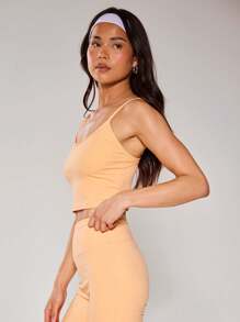 Musera Sport Slinky Spaghetti Strap Active-Wear Crop Cami Top Only ,Padel, Tennis, Pickleball Gym Fitness - Yellow - View 4