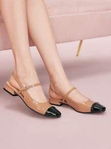 CUCCOO DOLLMOD 女士时尚棕色和黑色拼布玛丽珍平底方头鞋