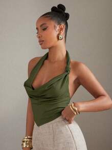 Hauture 女式露背吊带无袖背心，性感夏日装 - 綠色 - 查看 5