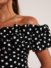 COSMINA Women's Elegant Vacation Polka Dot Off Shoulder Top, Spring/Summer