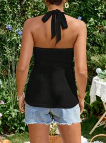 SHEIN Blusa regata preta com alças finas e franzidas, cor sólida, para maternidade - Preto - Ver 2