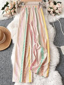 Breezaya 女士条纹系腰阔腿宽松休闲裤 - 彩色 - 查看 2