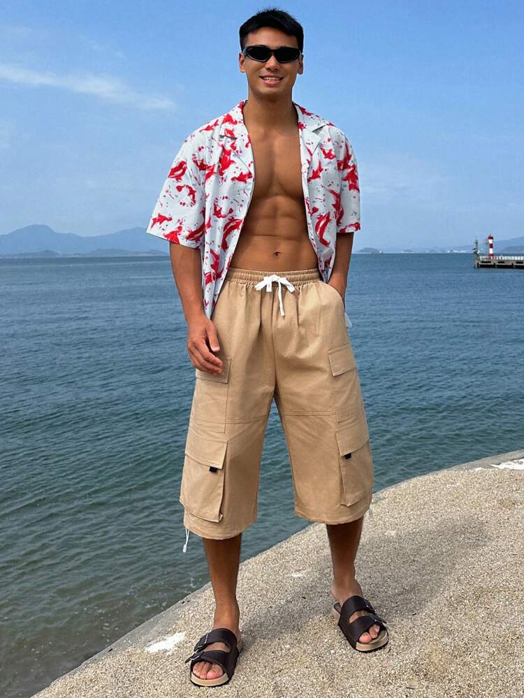 Men's Colorful Floral Print Beach Holiday Vacation 2pcs Shirt Suit, Summer