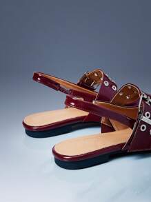 CUCCOO GRLICON Giày bệt phong cách Y2K dành cho nữ, phù hợp với phong cách Punk, Biker, cô gái cá tính, Halloween, Giáng sinh, trang phục dự tiệc - Màu Đỏ Sâu - Xem 4