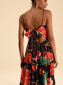 Travachic 女士度假梭织花卉印花连衣裙 - 黑色 - 查看 1