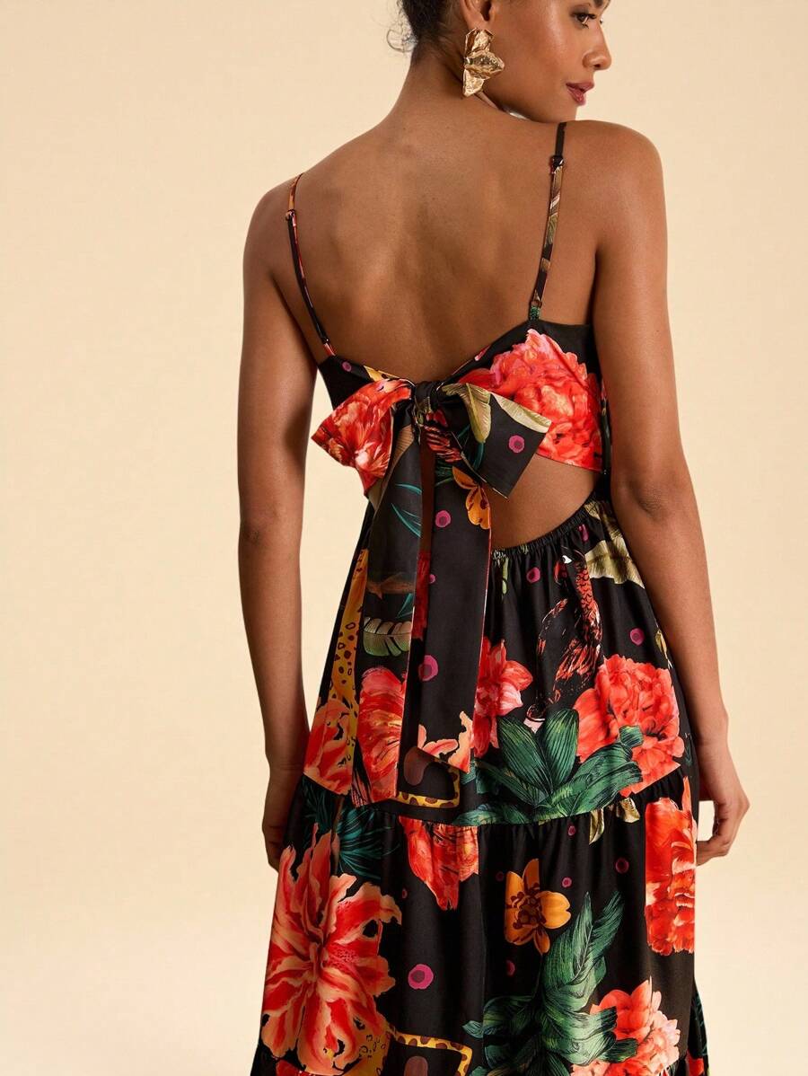 Travachic 女士度假梭织花卉印花连衣裙 - 黑色 - 查看 1