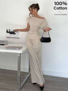 Siren Gaze 女士日常两件套服装 - 杏色 - 查看 5