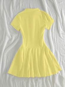 Elamini Women Casual Polo Collar Short Sleeve Dress