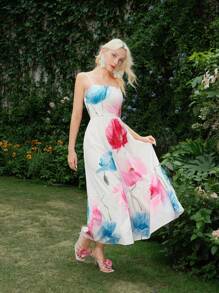 SHEIN MOD Abito elegante senza maniche con stampa floreale, adatto per le vacanze