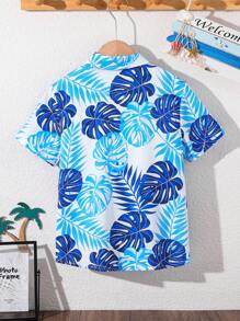 SHEIN Camisa casual de verão com estampa tropical e manga curta para meninos adolescentes, sem camiseta