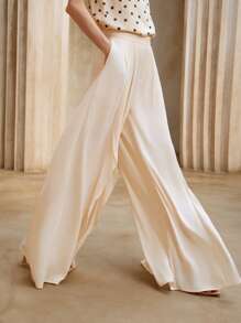 Aveloria 女士荷叶边高腰阔腿宽松休闲纯色裤