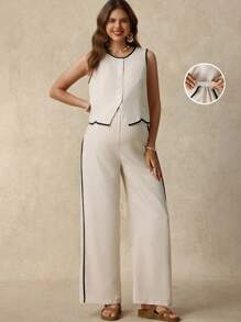 Boho Mama 2pcs/Set Maternity BOHO Summer Vacation Clothes Maternity 2 Pieces Set - Apricot - View 1