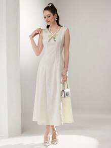 Modelyn Đầm mini không tay đính sequin màu trơn thanh lịch cho nữ - Hồng - Xem 5