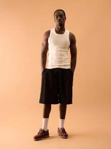 Musero 男士圆领缝线细节紧身罗纹背心，适合秋冬季叠穿